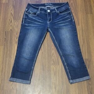 Amethyst Cropped Jeans Size 7 Mid Rise Dark Wash Stretch Denim B34